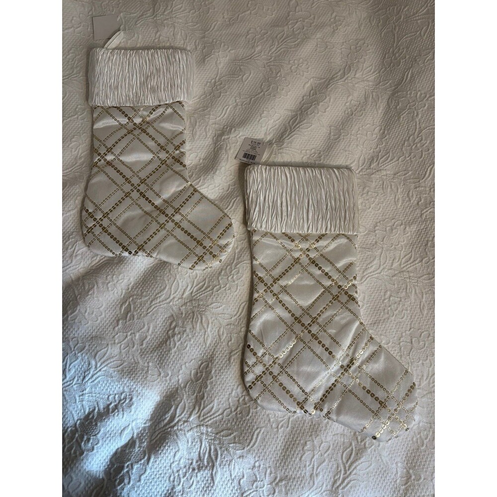 BNWT Winter white & Gold sequin stockings set of 2 beautiful elegant cream